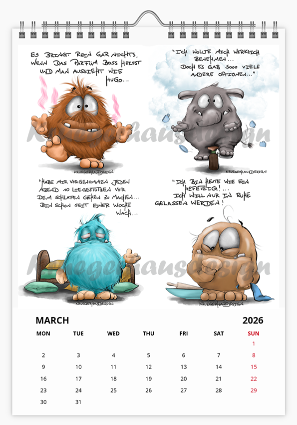 A3 XL Kalender Wandkalender Kruegerhausdesign Monster , gab es letztes Jahr schon, 2026