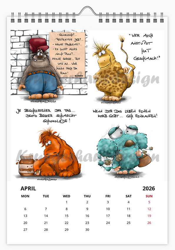 A3 XL Kalender Wandkalender Kruegerhausdesign Monster , gab es letztes Jahr schon, 2026