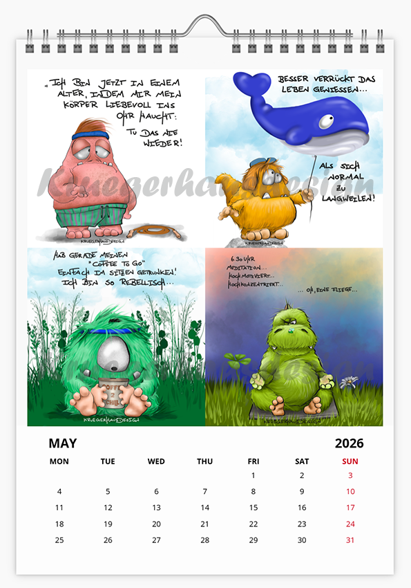 A3 XL Kalender Wandkalender Kruegerhausdesign Monster , gab es letztes Jahr schon, 2026