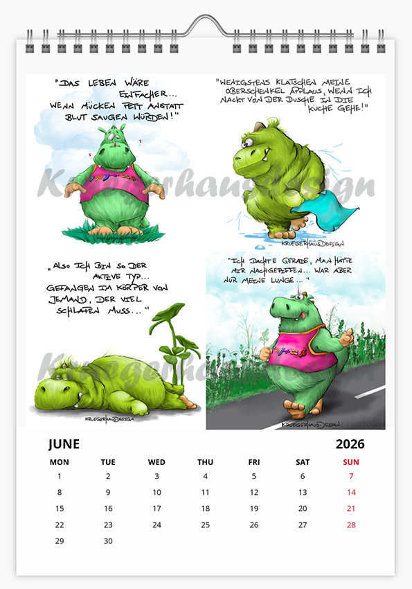 A3 XL Kalender Wandkalender Kruegerhausdesign Monster , gab es letztes Jahr schon, 2026