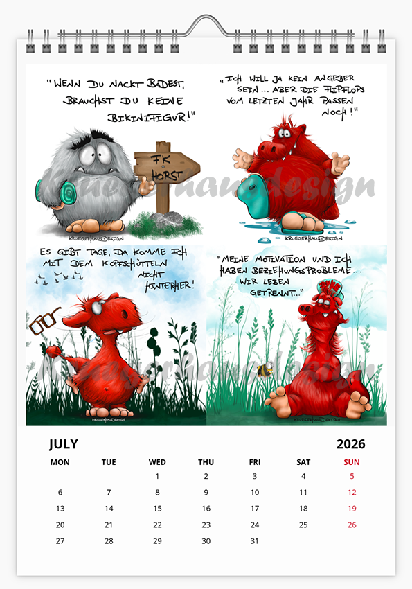 A3 XL Kalender Wandkalender Kruegerhausdesign Monster , gab es letztes Jahr schon, 2026