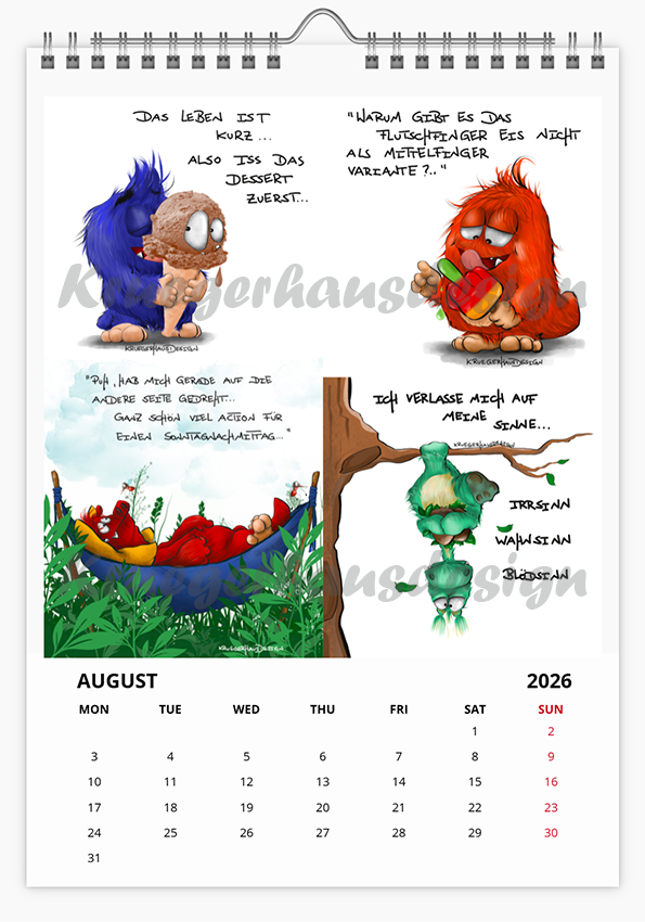 A3 XL Kalender Wandkalender Kruegerhausdesign Monster , gab es letztes Jahr schon, 2026