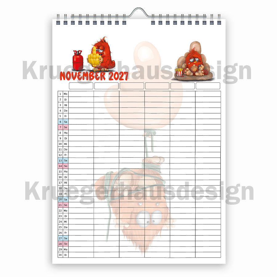Familienplaner 2027 A3 – 6 Spalten Monster Kalender | Vorbestellung