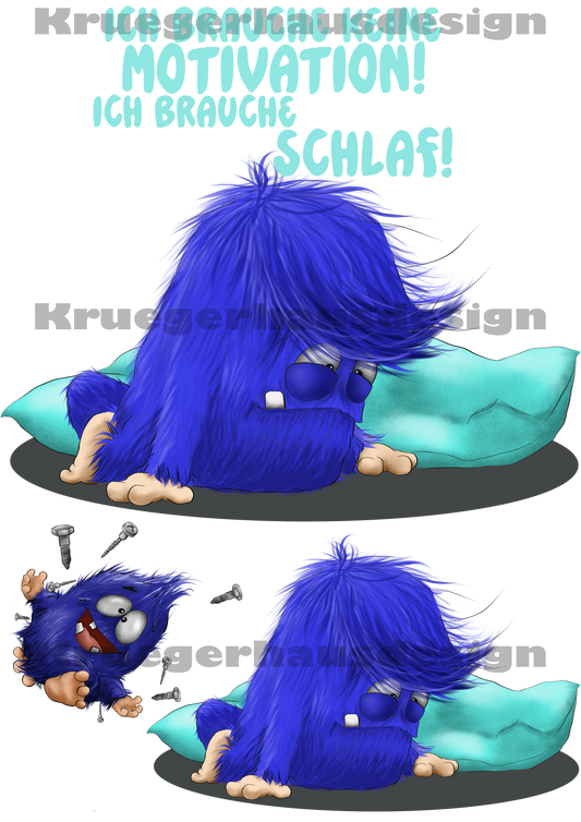 Lustiges Bügelbild „Blue“ Schlaf Humor DIN A4 – „Ich brauche keine Motivation, ich brauche Schlaf“ – DIY T-Shirt Transferfolie – Limited April Edition