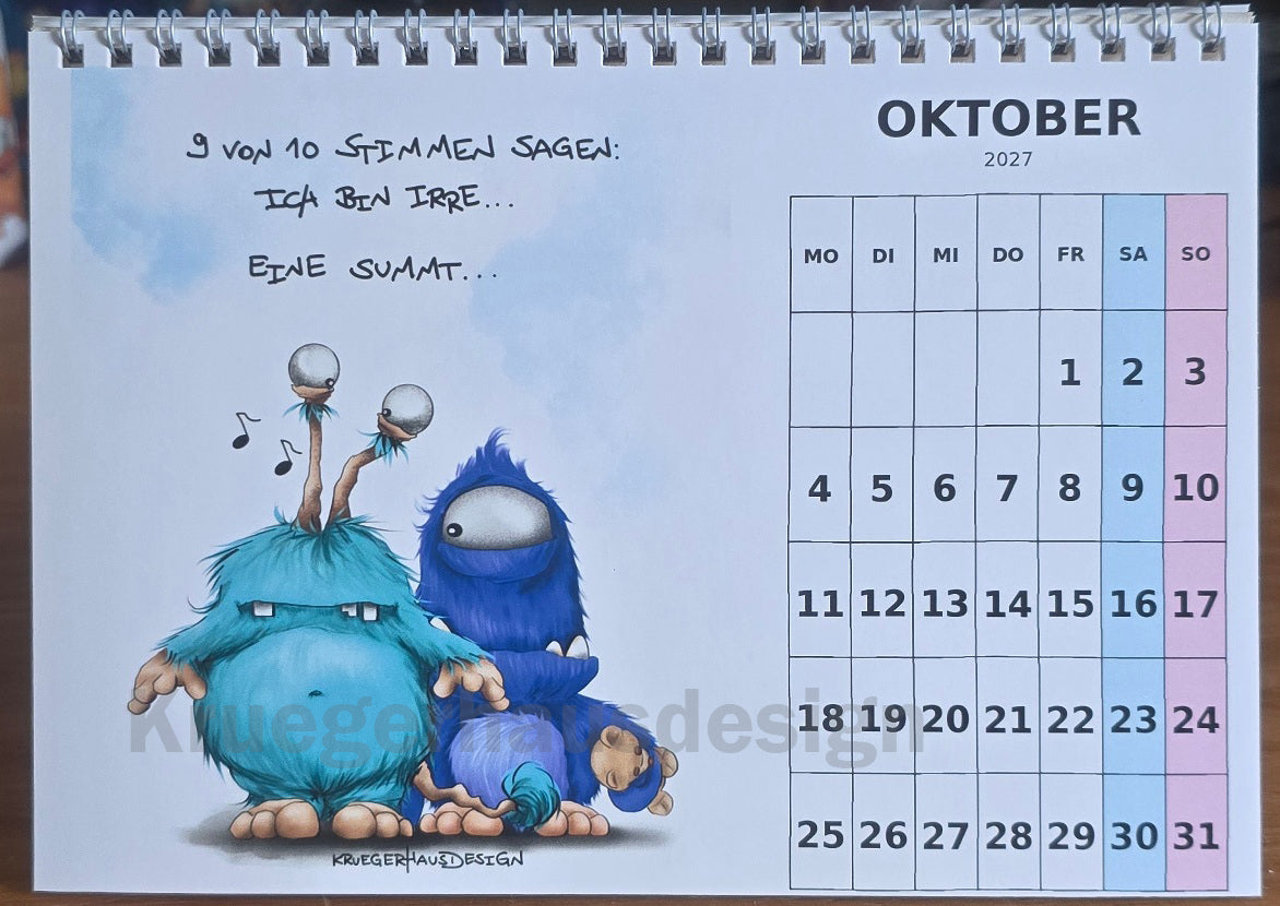 Tischkalender 2027 A5 – Lustiger Monster Kalender | Kruegerhausdesign