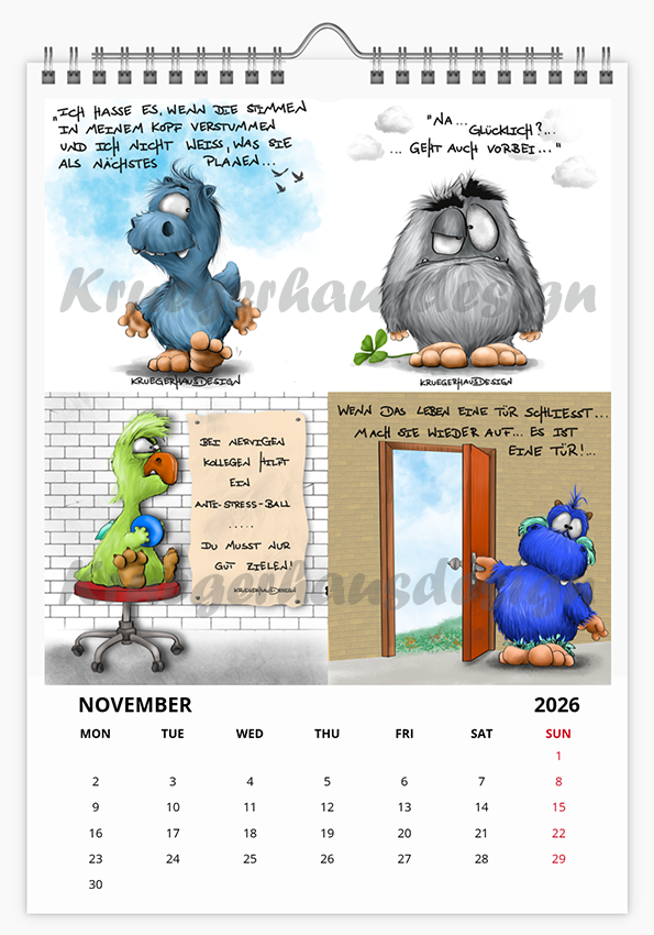 A3 XL Kalender Wandkalender Kruegerhausdesign Monster , gab es letztes Jahr schon, 2026