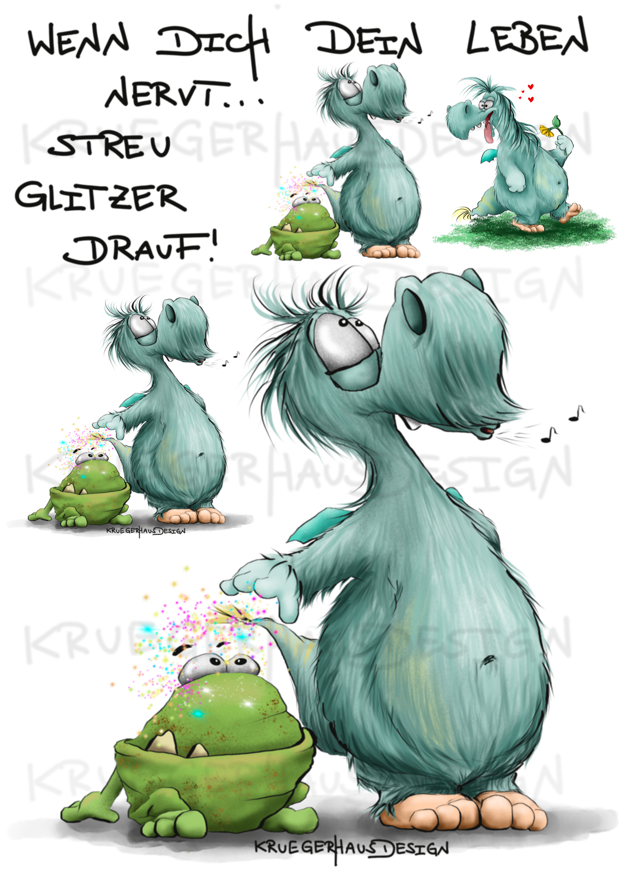 A4 Bügelbild Kruegerhausdesign Monster mit Spruch, Wenn dein Leben dich nervt... #253