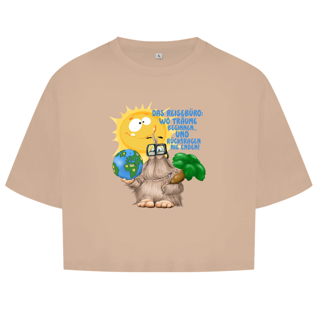 Damen Oversize Crop Top Das Reisebüro: Wo Träume beginnen und Rückfragen nie enden!