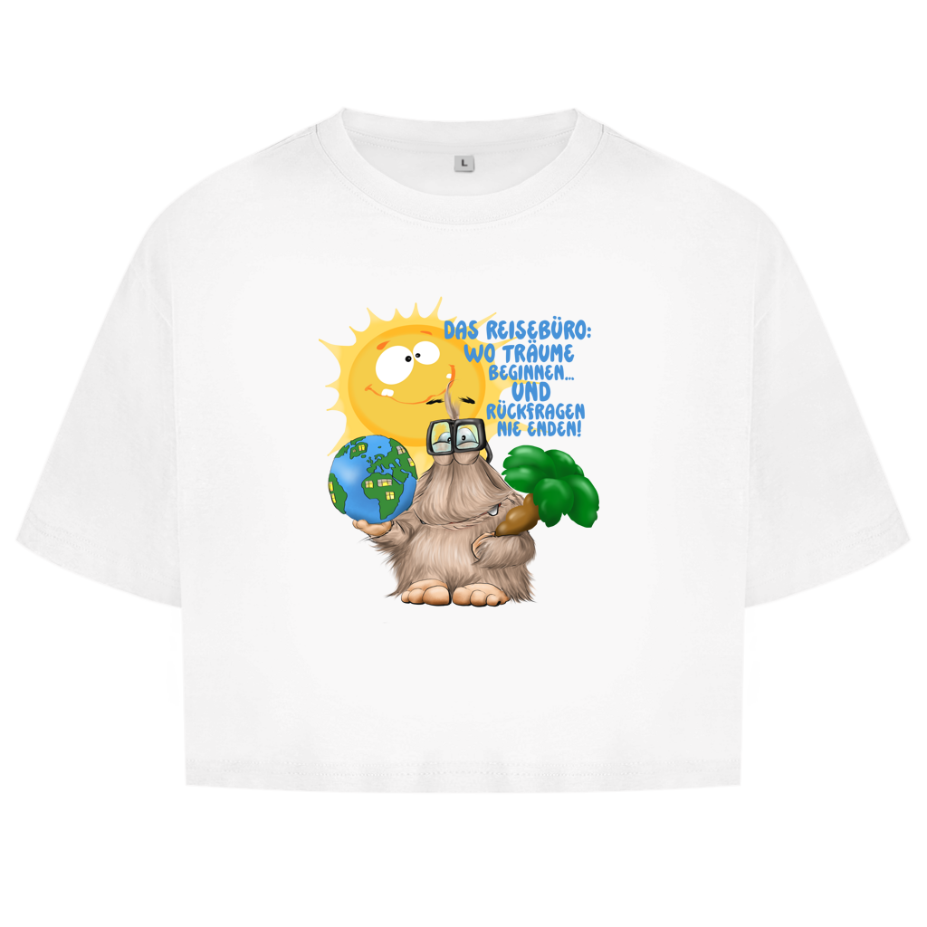 Damen Oversize Crop Top Das Reisebüro: Wo Träume beginnen und Rückfragen nie enden!