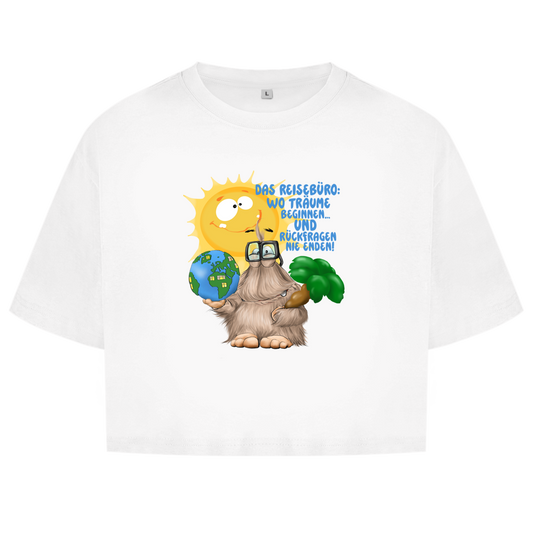 Damen Oversize Crop Top Das Reisebüro: Wo Träume beginnen und Rückfragen nie enden!