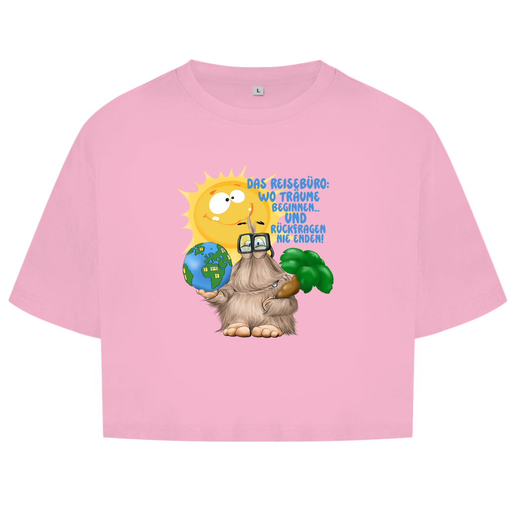 Damen Oversize Crop Top Das Reisebüro: Wo Träume beginnen und Rückfragen nie enden!