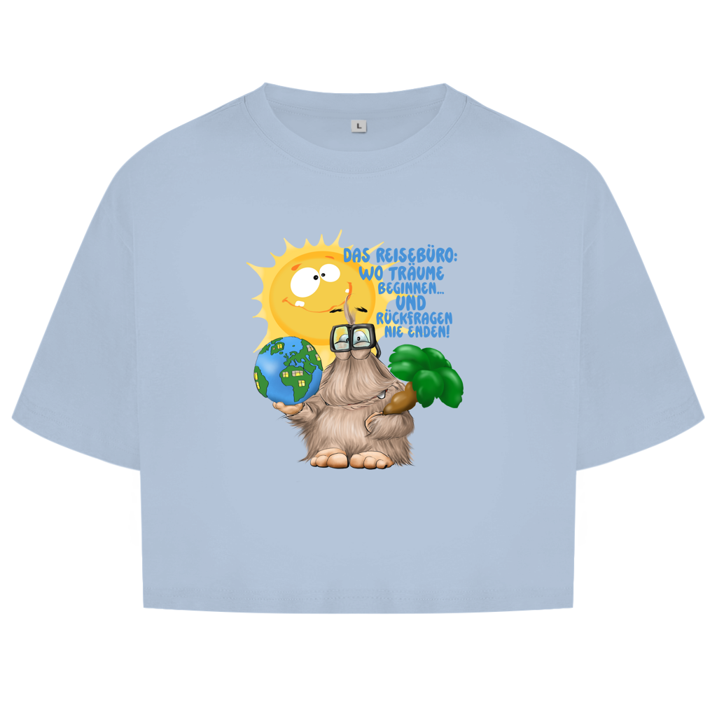 Damen Oversize Crop Top Das Reisebüro: Wo Träume beginnen und Rückfragen nie enden!