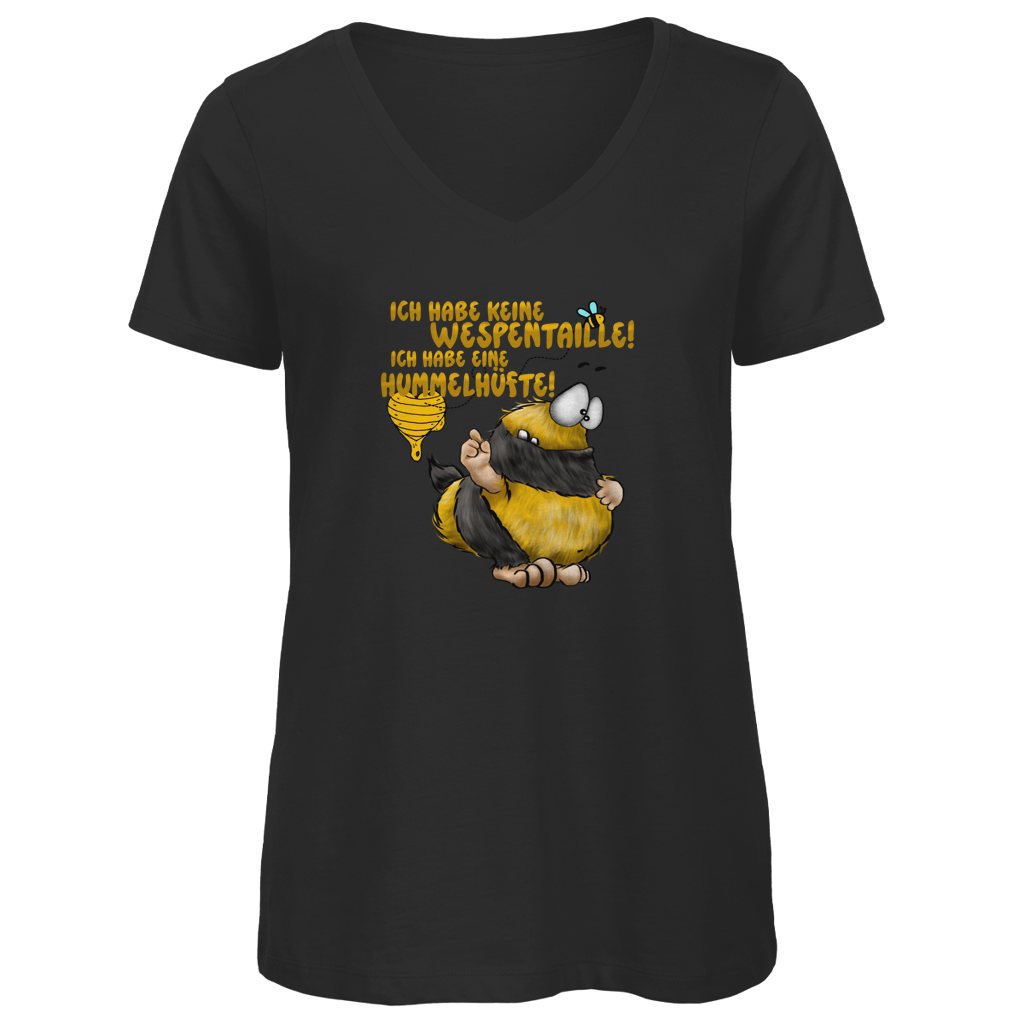 Damen Premium Bio V-Neck T-Shirt Ich habe keine Wespentaille! Ich habe eine Hummelhüfte!