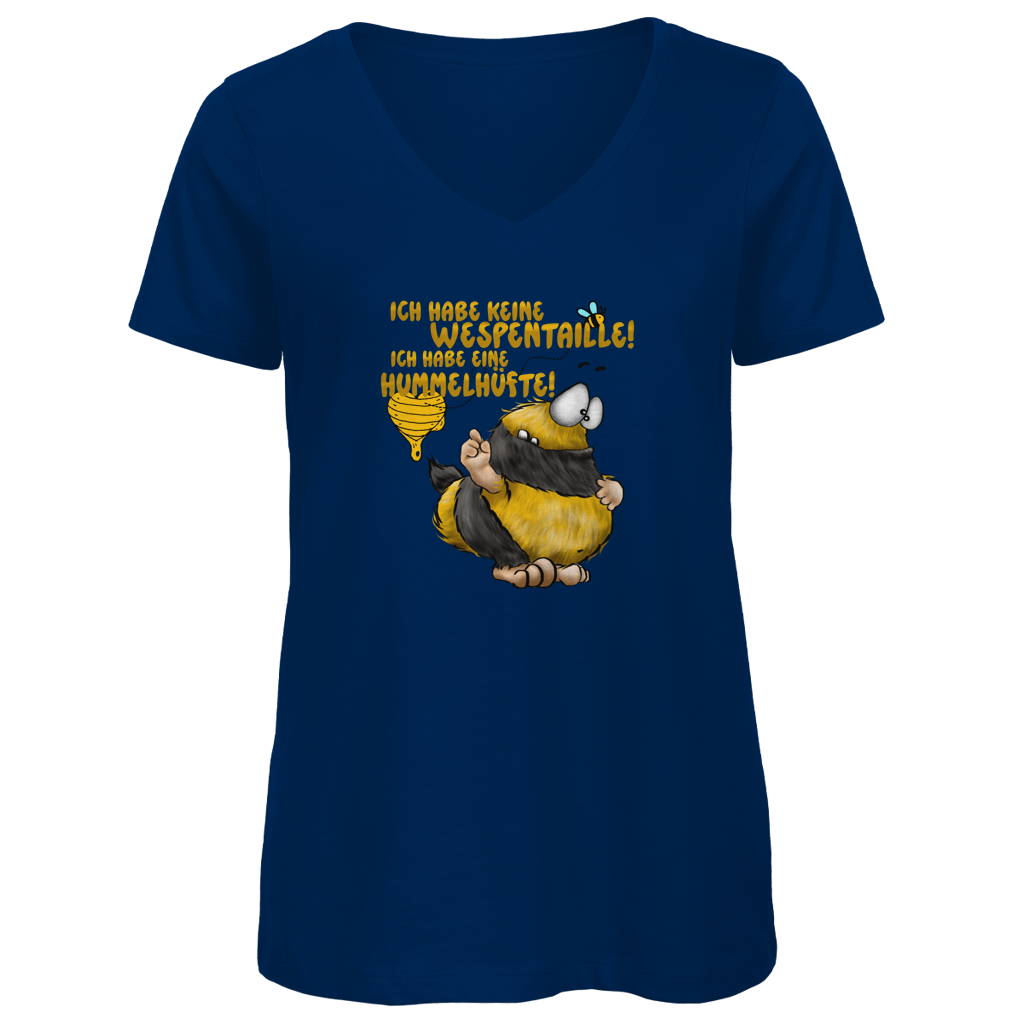 Damen Premium Bio V-Neck T-Shirt Ich habe keine Wespentaille! Ich habe eine Hummelhüfte!