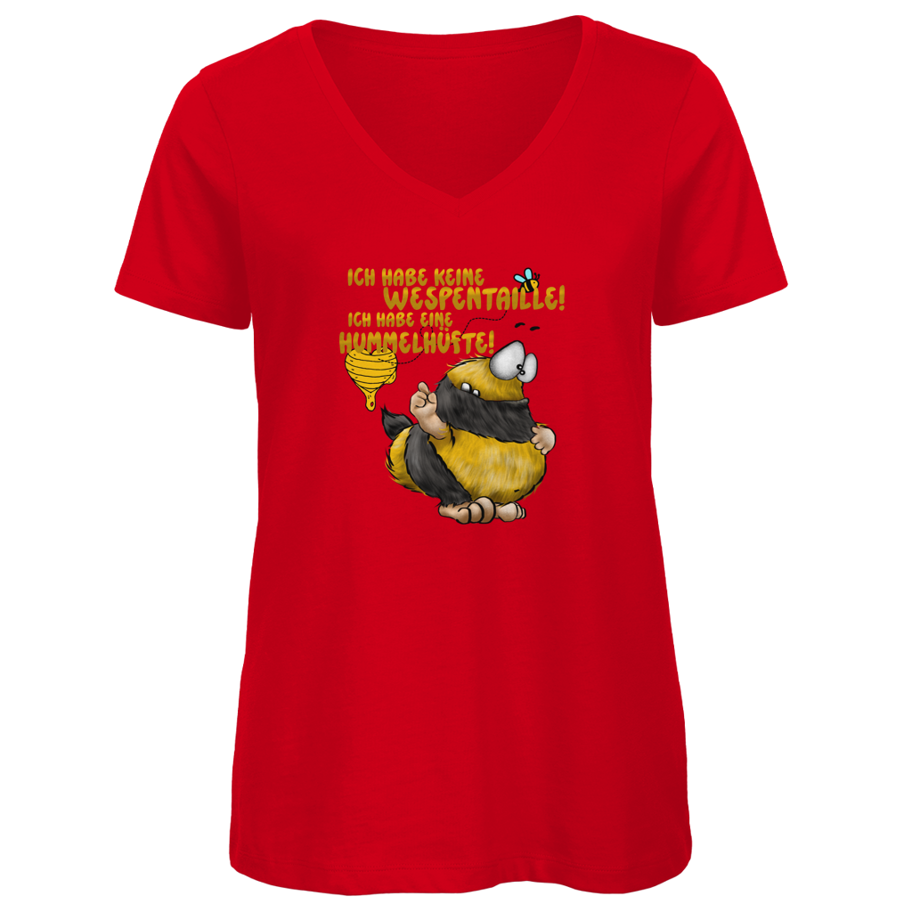Damen Premium Bio V-Neck T-Shirt Ich habe keine Wespentaille! Ich habe eine Hummelhüfte!
