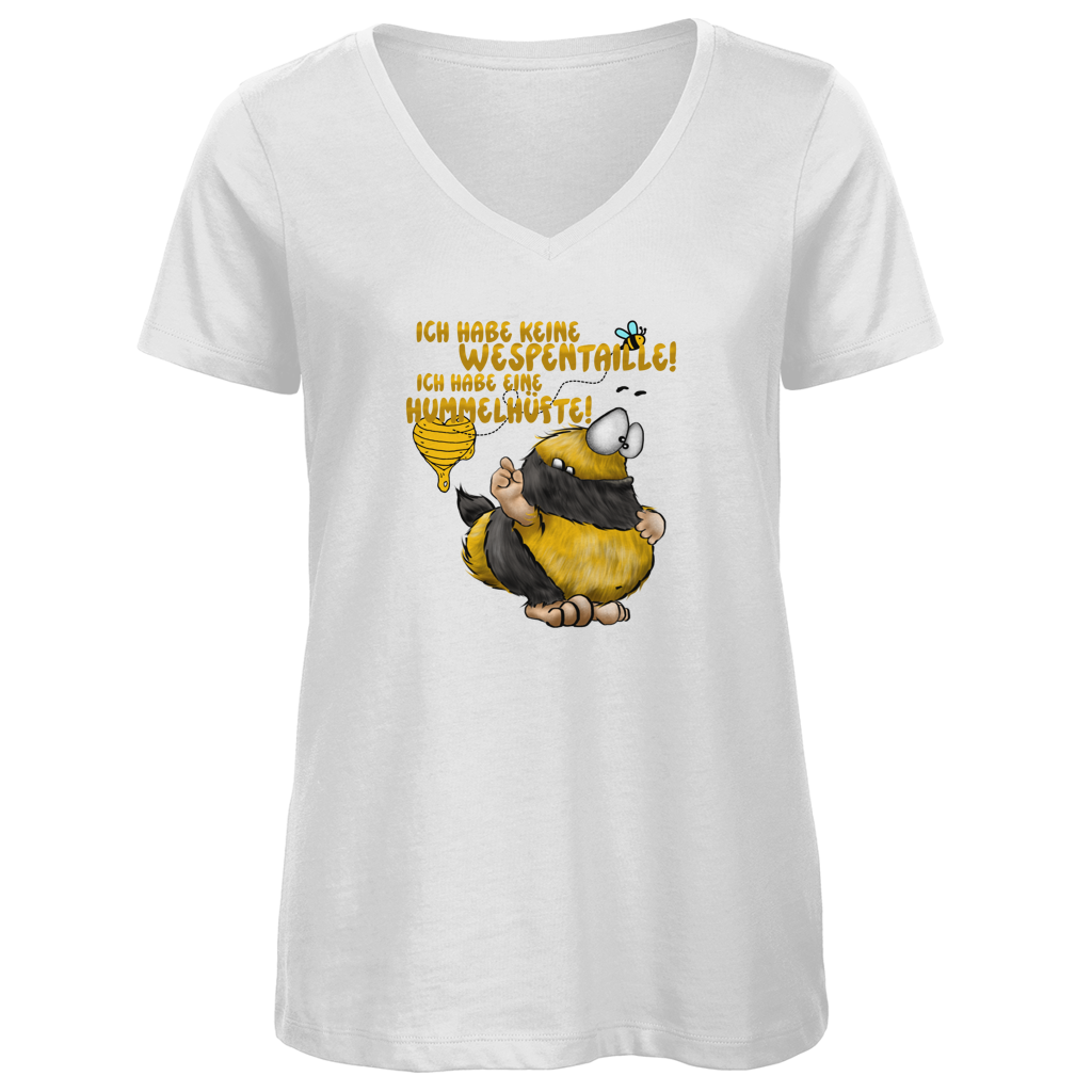 Damen Premium Bio V-Neck T-Shirt Ich habe keine Wespentaille! Ich habe eine Hummelhüfte!