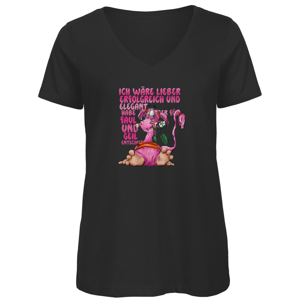 Damen Premium Bio V-Neck T-Shirt Ich wäre lieber erfolgreich und elegant...