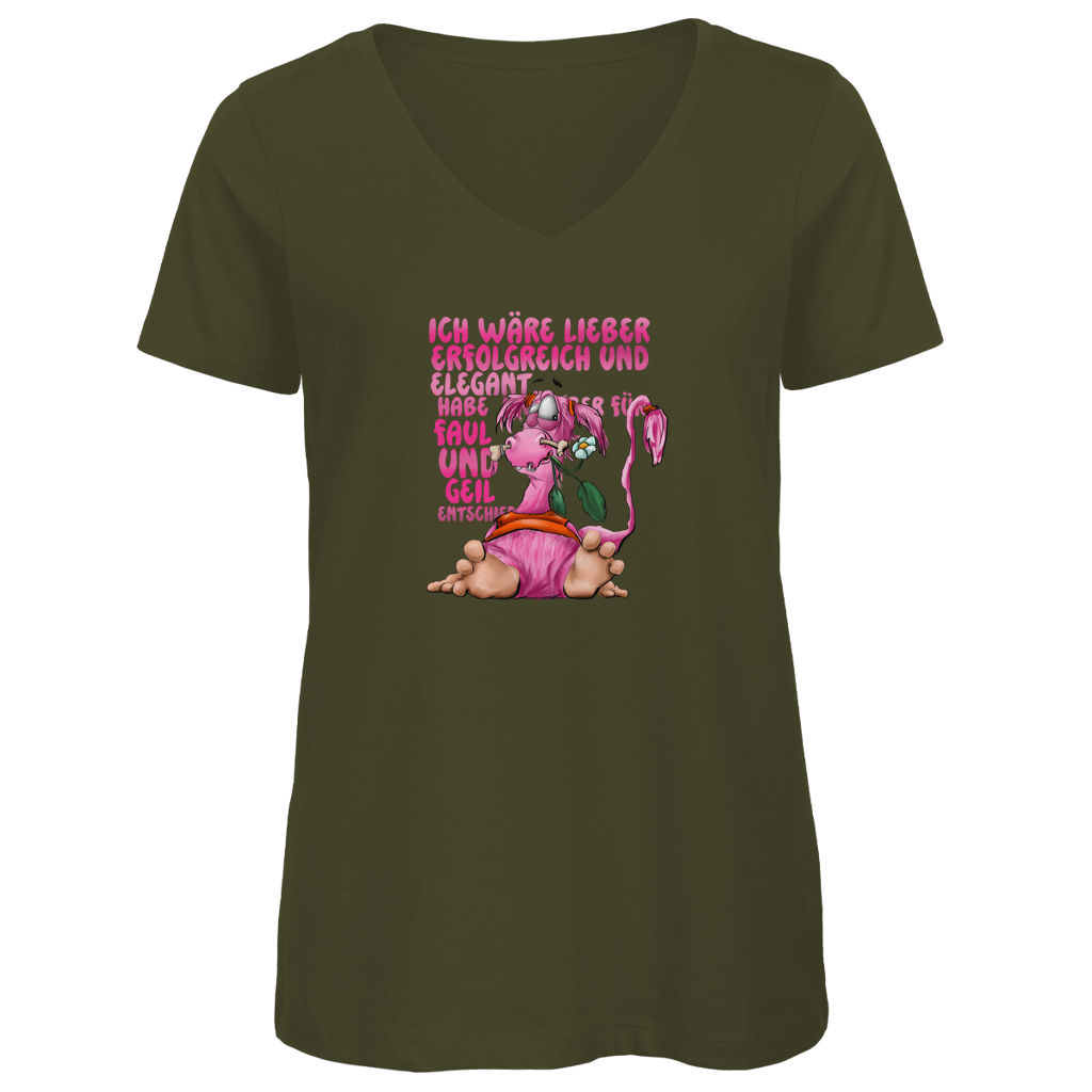 Damen Premium Bio V-Neck T-Shirt Ich wäre lieber erfolgreich und elegant...
