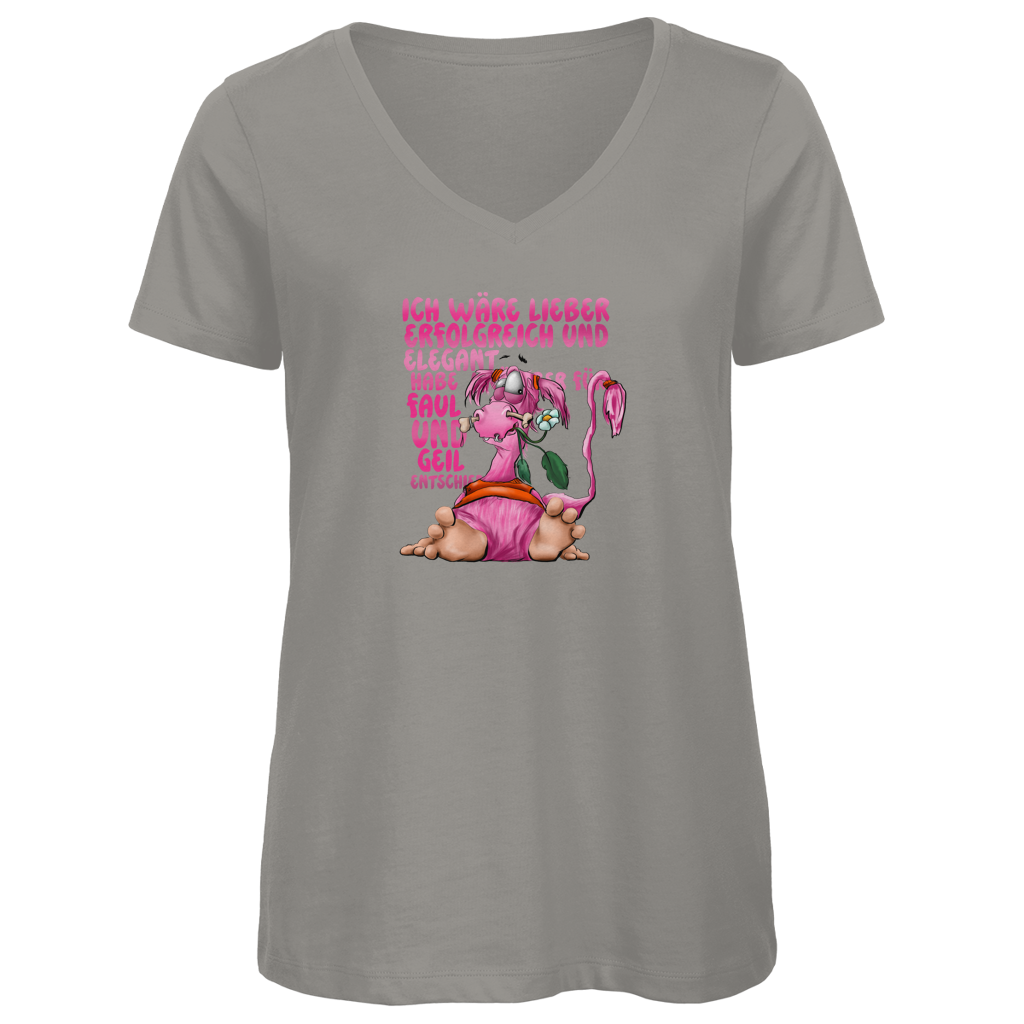 Damen Premium Bio V-Neck T-Shirt Ich wäre lieber erfolgreich und elegant...
