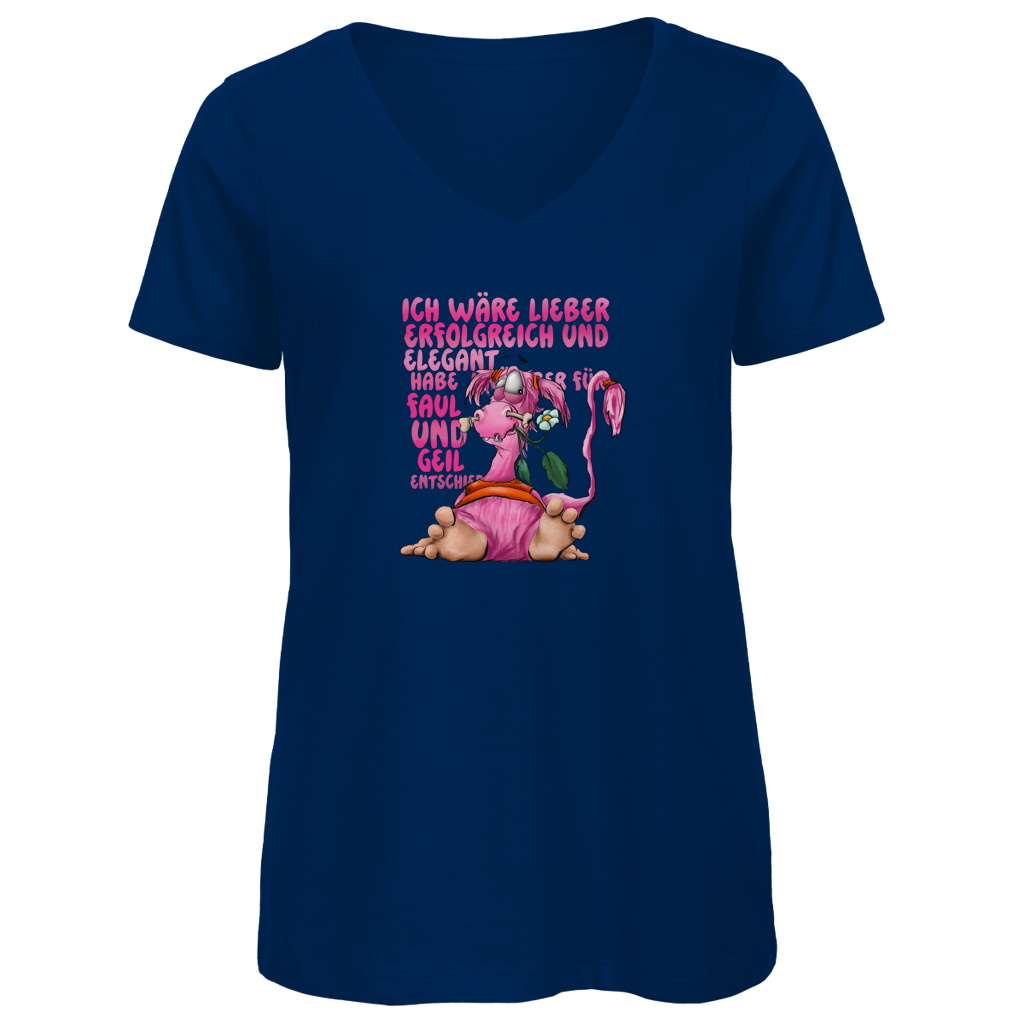 Damen Premium Bio V-Neck T-Shirt Ich wäre lieber erfolgreich und elegant...