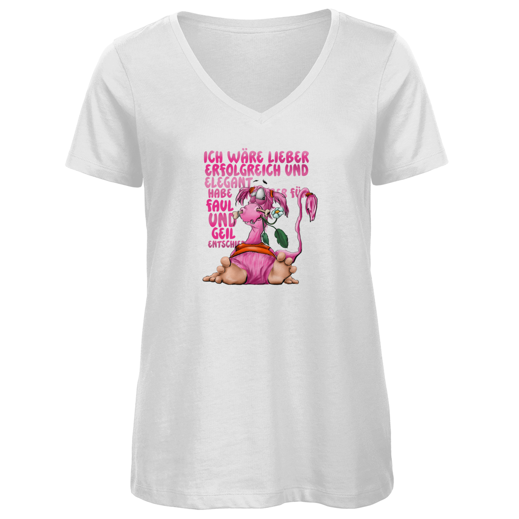 Damen Premium Bio V-Neck T-Shirt Ich wäre lieber erfolgreich und elegant...