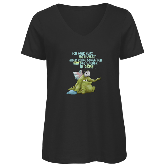 Damen Premium Bio V-Neck T-Shirt Ich war kurz motiviert, Design 1