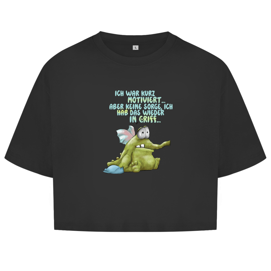 Damen Oversize Crop Top Ich war kurz motiviert, Design 1
