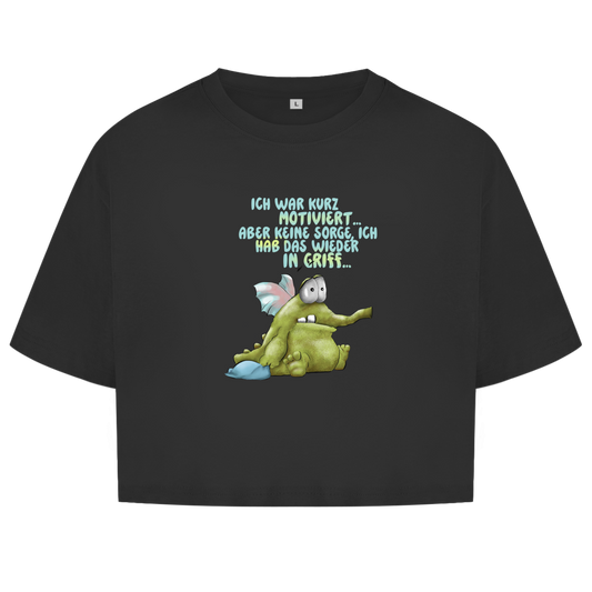 Damen Oversize Crop Top Ich war kurz motiviert, Design 1
