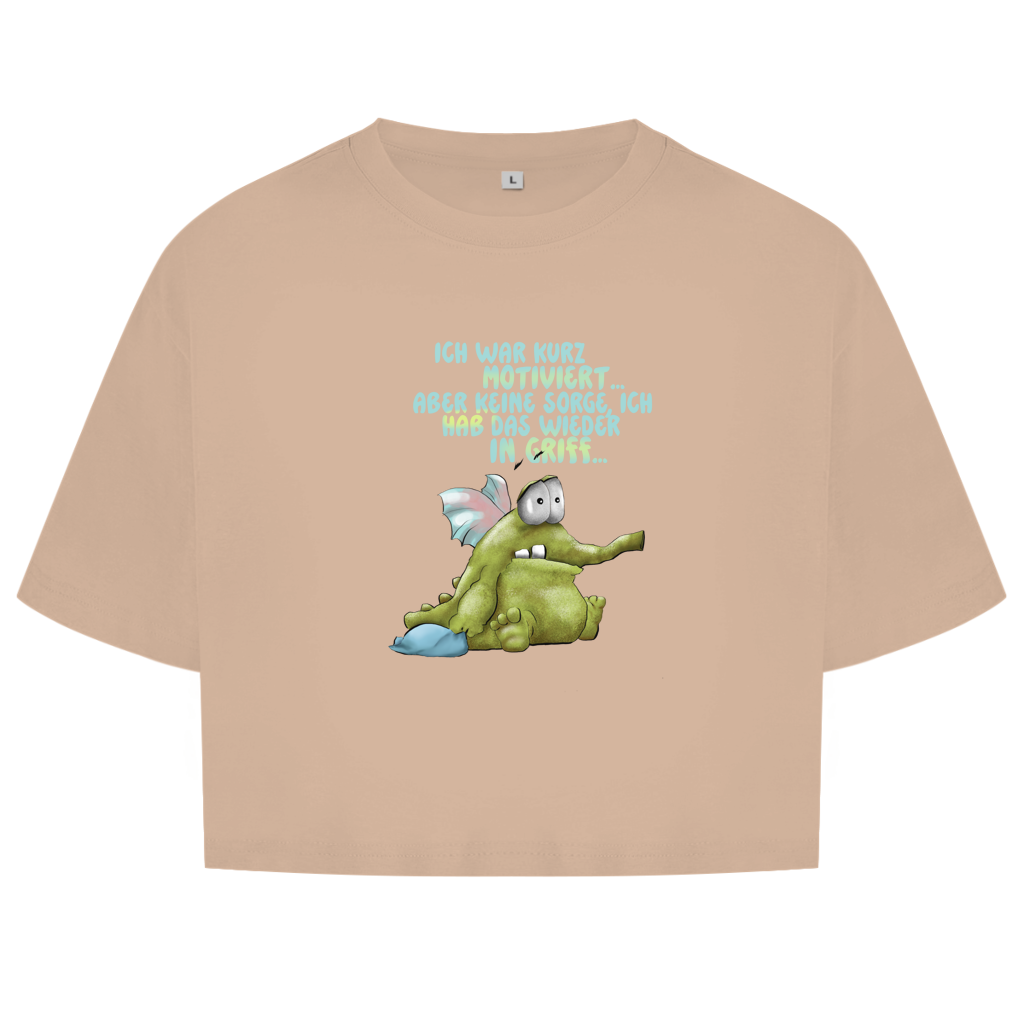 Damen Oversize Crop Top Ich war kurz motiviert, Design 1