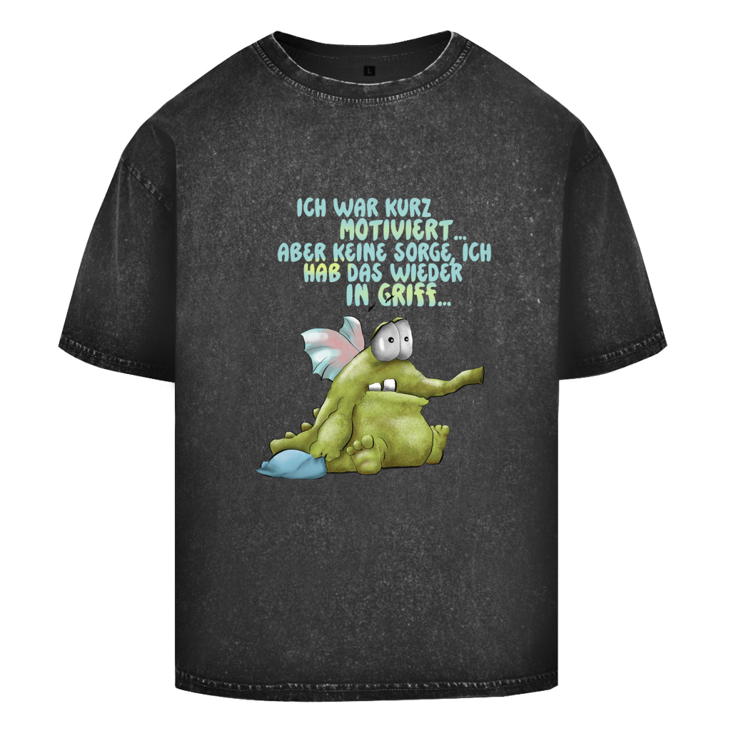 Oversize Washed T-Shirt Ich war kurz motiviert, Design 1
