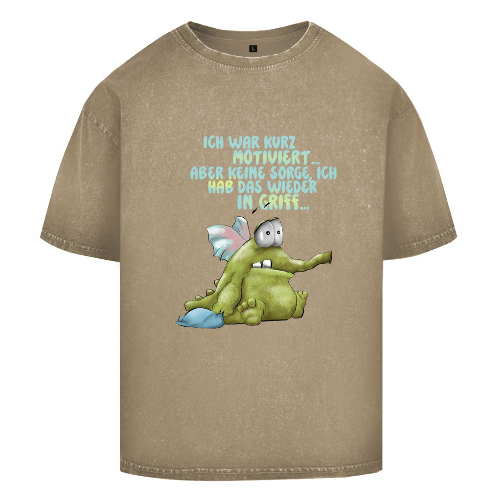 Oversize Washed T-Shirt Ich war kurz motiviert, Design 1