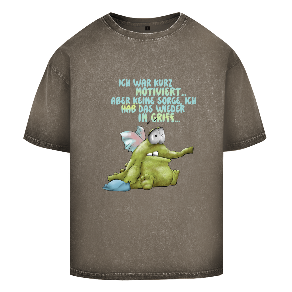Oversize Washed T-Shirt Ich war kurz motiviert, Design 1