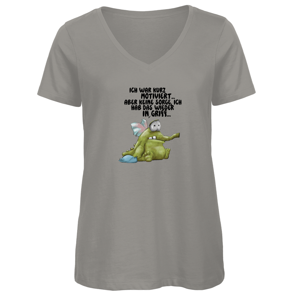 Damen Premium Bio V-Neck T-Shirt Ich war kurz motiviert... Design 2