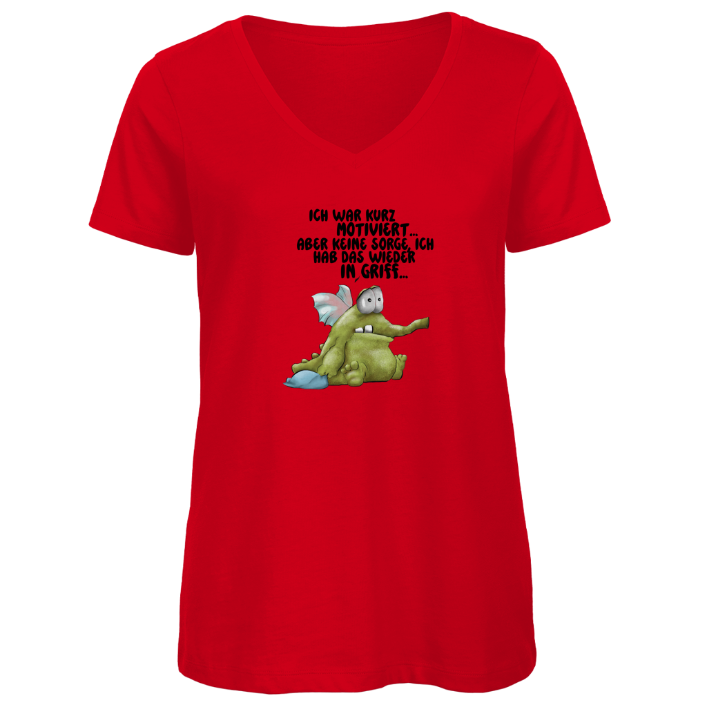 Damen Premium Bio V-Neck T-Shirt Ich war kurz motiviert... Design 2