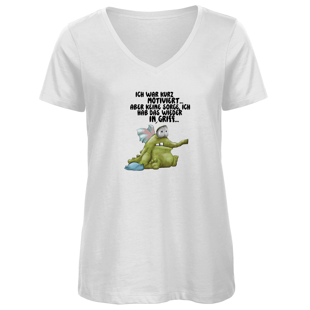 Damen Premium Bio V-Neck T-Shirt Ich war kurz motiviert... Design 2