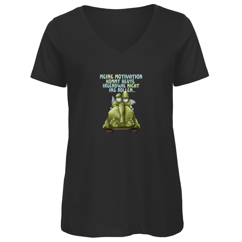 Damen Premium Bio V-Neck T-Shirt Meine Motivation kommt heute irgendwie... Design 1