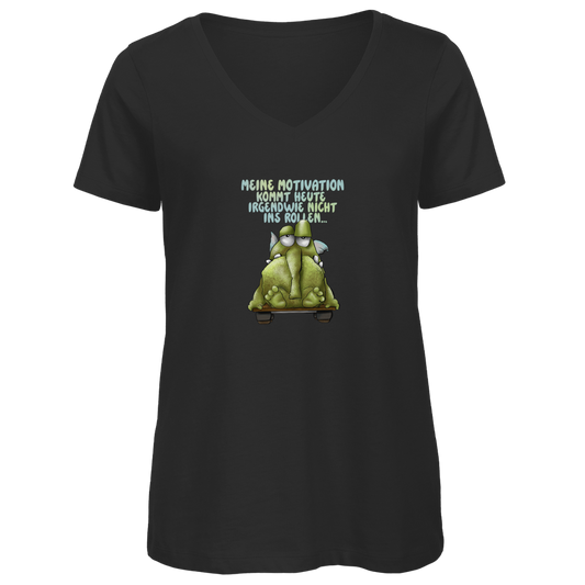 Damen Premium Bio V-Neck T-Shirt Meine Motivation kommt heute irgendwie... Design 1
