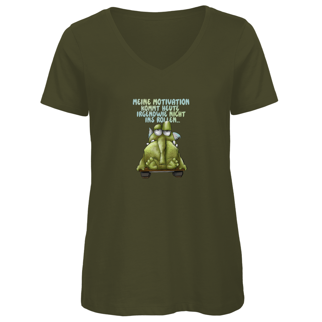 Damen Premium Bio V-Neck T-Shirt Meine Motivation kommt heute irgendwie... Design 1