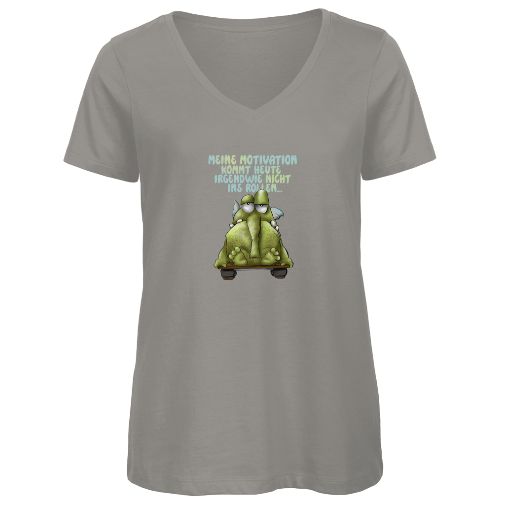 Damen Premium Bio V-Neck T-Shirt Meine Motivation kommt heute irgendwie... Design 1