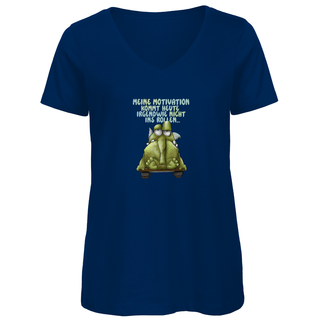 Damen Premium Bio V-Neck T-Shirt Meine Motivation kommt heute irgendwie... Design 1