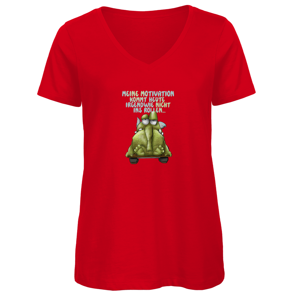 Damen Premium Bio V-Neck T-Shirt Meine Motivation kommt heute irgendwie... Design 1