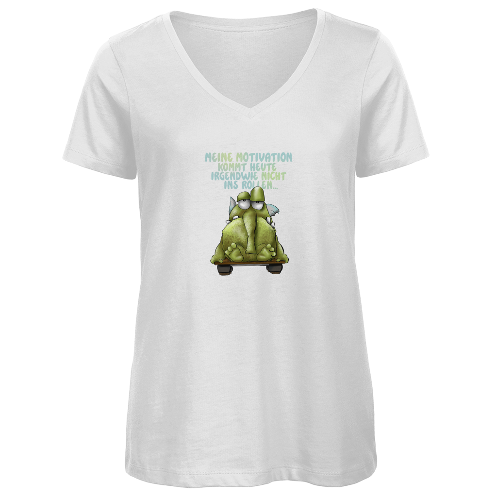 Damen Premium Bio V-Neck T-Shirt Meine Motivation kommt heute irgendwie... Design 1