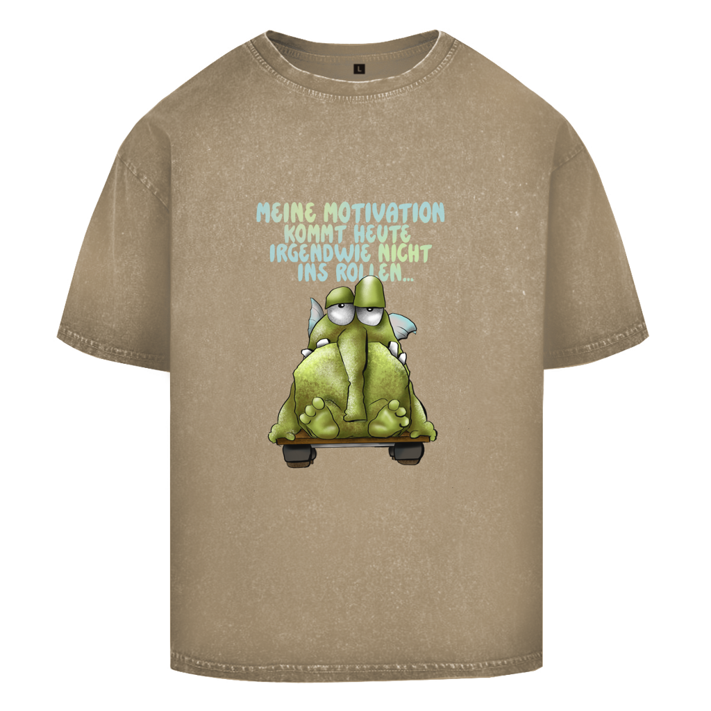 Oversize Washed T-Shirt Meine Motivation kommt heute irgendwie... Design 1