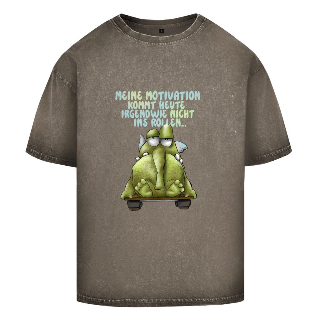 Oversize Washed T-Shirt Meine Motivation kommt heute irgendwie... Design 1