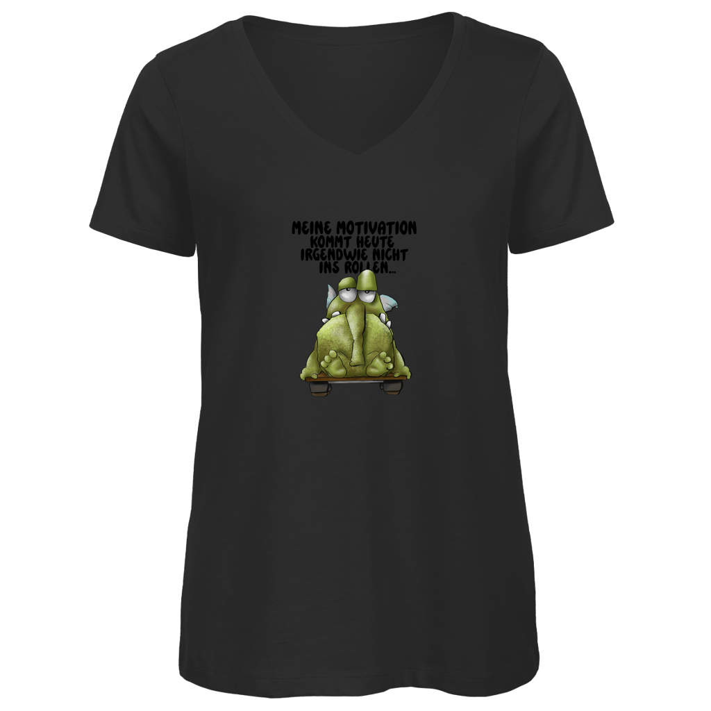 Damen Premium Bio V-Neck T-Shirt Meine Motivation kommt heute irgendwie nicht... Design 2
