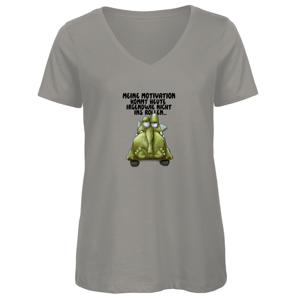 Damen Premium Bio V-Neck T-Shirt Meine Motivation kommt heute irgendwie nicht... Design 2