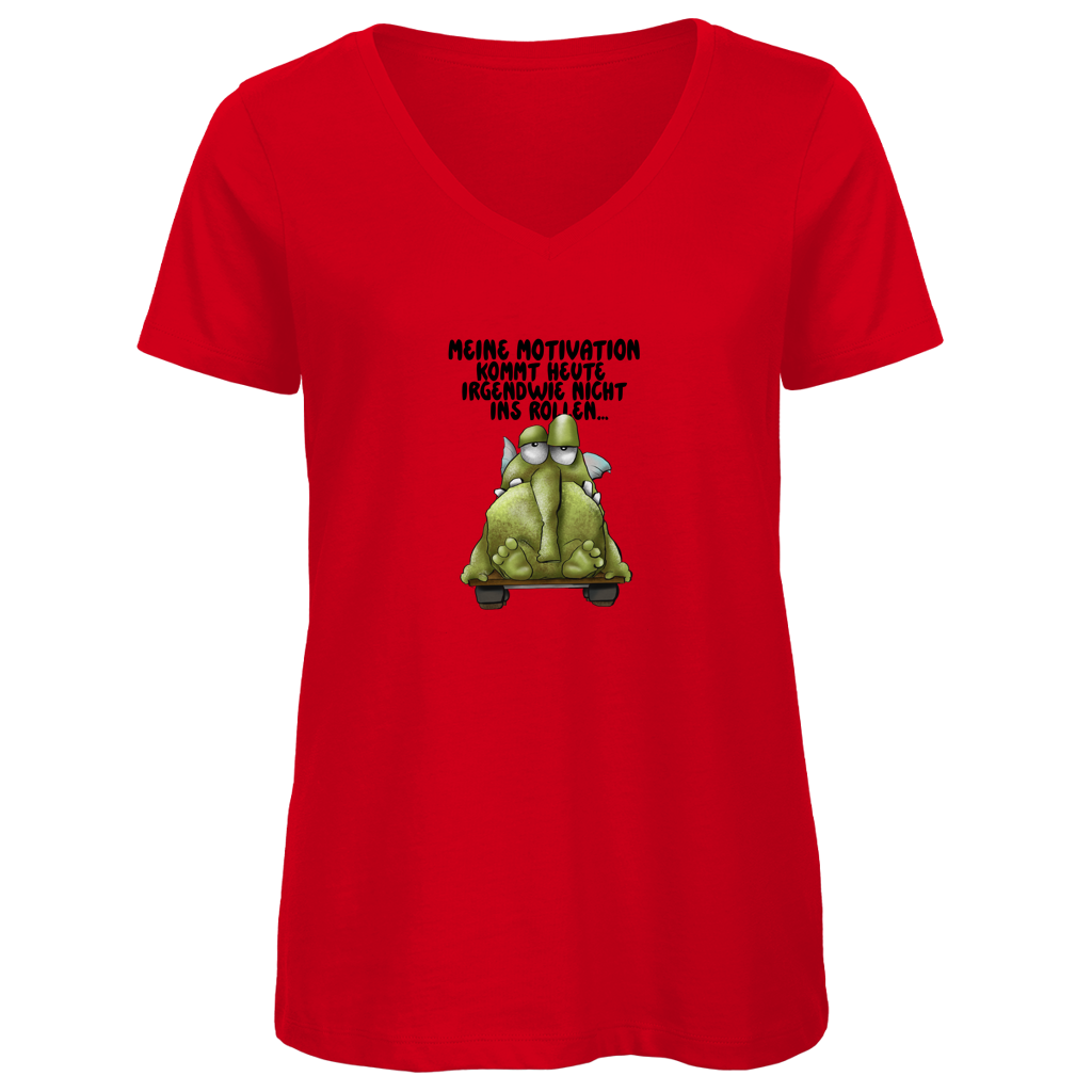 Damen Premium Bio V-Neck T-Shirt Meine Motivation kommt heute irgendwie nicht... Design 2