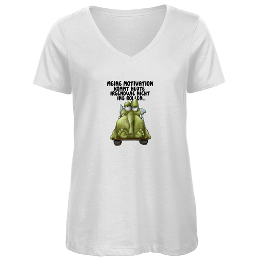 Damen Premium Bio V-Neck T-Shirt Meine Motivation kommt heute irgendwie nicht... Design 2