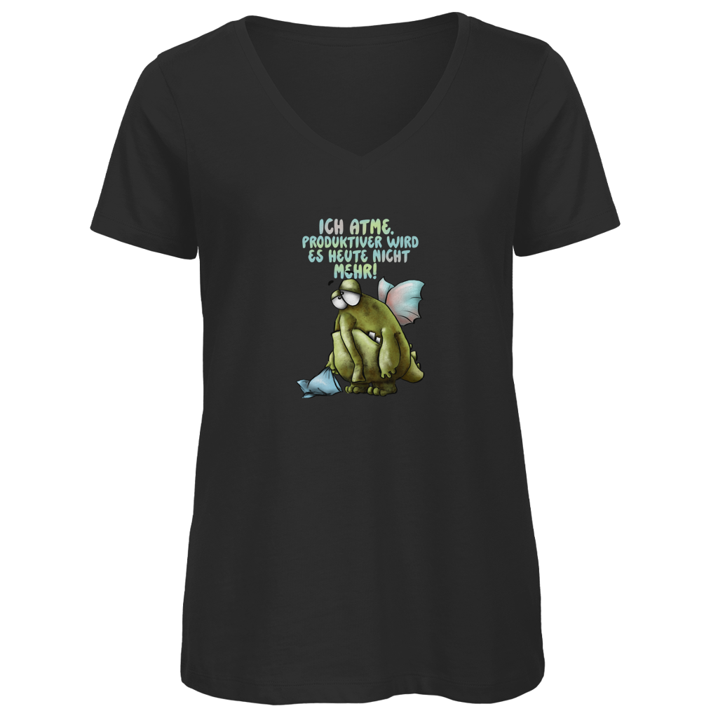 Damen Premium Bio V-Neck T-Shirt Ich atme. Produktiver wird es ... Design 1