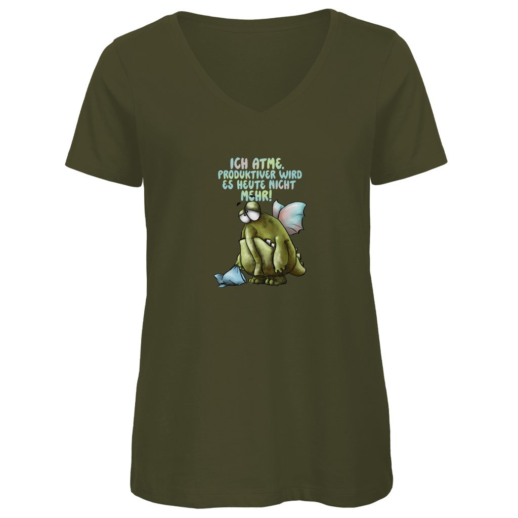 Damen Premium Bio V-Neck T-Shirt Ich atme. Produktiver wird es ... Design 1